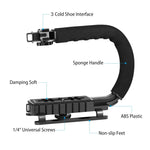 PULUZ U/C Shape Tragbarer Hand-DV-Halterungsstabilisator + Video-Richtmikrofon-Set mit Blitzschuh-Stativkopf für alle SLR-Kameras und Heim-DV-Kameras, Halterungsset + Mikrofon