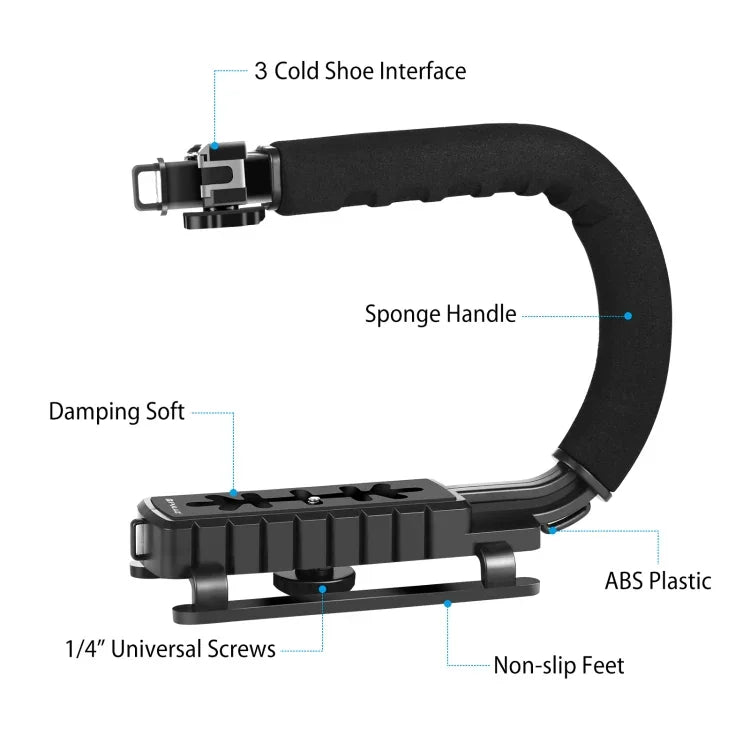 PULUZ U/C Shape Tragbarer Hand-DV-Halterungsstabilisator + Video-Richtmikrofon-Set mit Blitzschuh-Stativkopf für alle SLR-Kameras und Heim-DV-Kameras, Halterungsset + Mikrofon