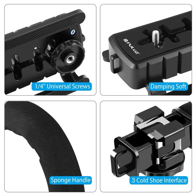PULUZ U/C Shape Tragbarer Hand-DV-Halterungsstabilisator + Video-Richtmikrofon-Set mit Blitzschuh-Stativkopf für alle SLR-Kameras und Heim-DV-Kameras, Halterungsset + Mikrofon