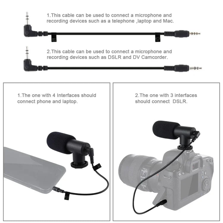PULUZ U/C Shape Tragbarer Hand-DV-Halterungsstabilisator + Video-Richtmikrofon-Set mit Blitzschuh-Stativkopf für alle SLR-Kameras und Heim-DV-Kameras, Halterungsset + Mikrofon