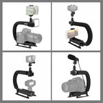 PULUZ U/C Shape Tragbarer Hand-DV-Halterungsstabilisator + Video-Richtmikrofon-Set mit Blitzschuh-Stativkopf für alle SLR-Kameras und Heim-DV-Kameras, Halterungsset + Mikrofon