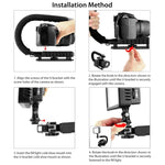 PULUZ U/C Shape Tragbarer Hand-DV-Halterungsstabilisator + Video-Richtmikrofon-Set mit Blitzschuh-Stativkopf für alle SLR-Kameras und Heim-DV-Kameras, Halterungsset + Mikrofon