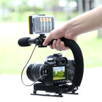 PULUZ U/C Shape Tragbarer Hand-DV-Halterungsstabilisator + Video-Richtmikrofon-Set mit Blitzschuh-Stativkopf für alle SLR-Kameras und Heim-DV-Kameras, Halterungsset + Mikrofon
