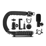 PULUZ U/C Shape Tragbarer Hand-DV-Halterungsstabilisator + Video-Richtmikrofon-Set mit Blitzschuh-Stativkopf für alle SLR-Kameras und Heim-DV-Kameras, Halterungsset + Mikrofon