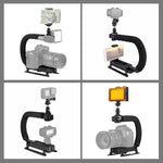 PULUZ U/C Shape Tragbarer Hand-DV-Halterungsstabilisator + LED-Studioleuchten-Set mit Blitzschuh-Stativkopf für alle Spiegelreflexkameras und Heim-DV-Kameras, Halterungssets + LED