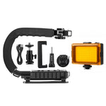 PULUZ U/C Shape Tragbarer Hand-DV-Halterungsstabilisator + LED-Studioleuchten-Set mit Blitzschuh-Stativkopf für alle Spiegelreflexkameras und Heim-DV-Kameras, Halterungssets + LED