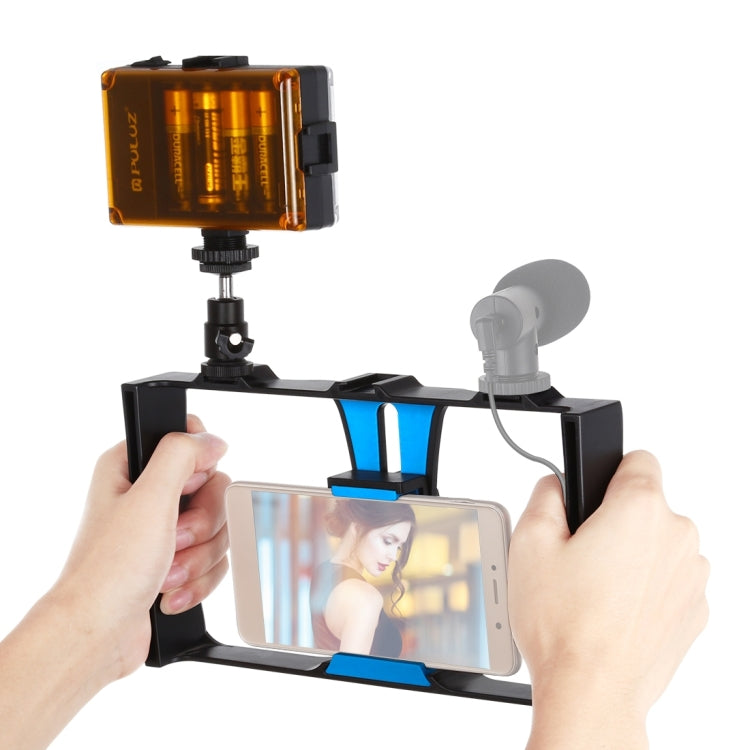 PULUZ 2-in-1 Vlogging Live Broadcast LED Selfie Licht Smartphone Video Rig Kits mit Blitzschuh-Stativkopf für iPhone, Galaxy, Huawei, Xiaomi, HTC, LG, Google und andere Smartphones, Vlogging Rig+Light, Vlogging Rig+Light(US)