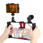 PULUZ 3-in-1 Vlogging Live Broadcast LED Selfie Licht Smartphone Video Rig Kits mit Mikrofon + Blitzschuh-Stativkopf für iPhone, Galaxy, Huawei, Xiaomi, HTC, LG, Google und andere Smartphones, 3-in-1, 3-in-1 (Rot), 3-in-1 (US)