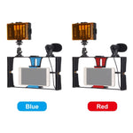 PULUZ 3-in-1 Vlogging Live Broadcast LED Selfie Licht Smartphone Video Rig Kits mit Mikrofon + Blitzschuh-Stativkopf für iPhone, Galaxy, Huawei, Xiaomi, HTC, LG, Google und andere Smartphones, 3-in-1, 3-in-1 (Rot), 3-in-1 (US)