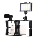 PULUZ 3-in-1 Vlogging Live Broadcast LED Selfie Licht Smartphone Video Rig Kits mit Mikrofon + Blitzschuh-Stativkopf für iPhone, Galaxy, Huawei, Xiaomi, HTC, LG, Google und andere Smartphones, 3-in-1, 3-in-1 (Rot), 3-in-1 (US)