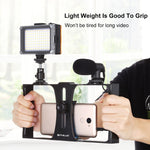 PULUZ 3-in-1 Vlogging Live Broadcast LED Selfie Licht Smartphone Video Rig Kits mit Mikrofon + Blitzschuh-Stativkopf für iPhone, Galaxy, Huawei, Xiaomi, HTC, LG, Google und andere Smartphones, 3-in-1, 3-in-1 (Rot), 3-in-1 (US)