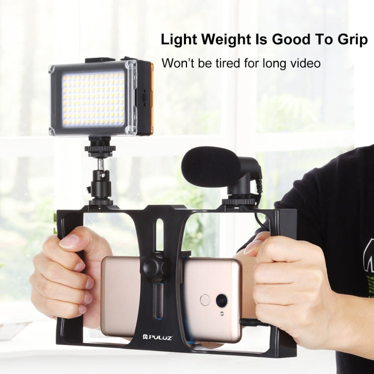 PULUZ 3-in-1 Vlogging Live Broadcast LED Selfie Licht Smartphone Video Rig Kits mit Mikrofon + Blitzschuh-Stativkopf für iPhone, Galaxy, Huawei, Xiaomi, HTC, LG, Google und andere Smartphones, 3-in-1, 3-in-1 (Rot), 3-in-1 (US)