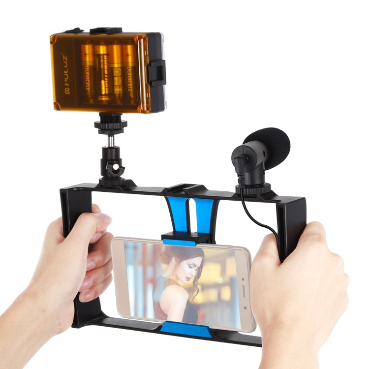 PULUZ 3-in-1 Vlogging Live Broadcast LED Selfie Licht Smartphone Video Rig Kits mit Mikrofon + Blitzschuh-Stativkopf für iPhone, Galaxy, Huawei, Xiaomi, HTC, LG, Google und andere Smartphones, 3-in-1, 3-in-1 (Rot), 3-in-1 (US)