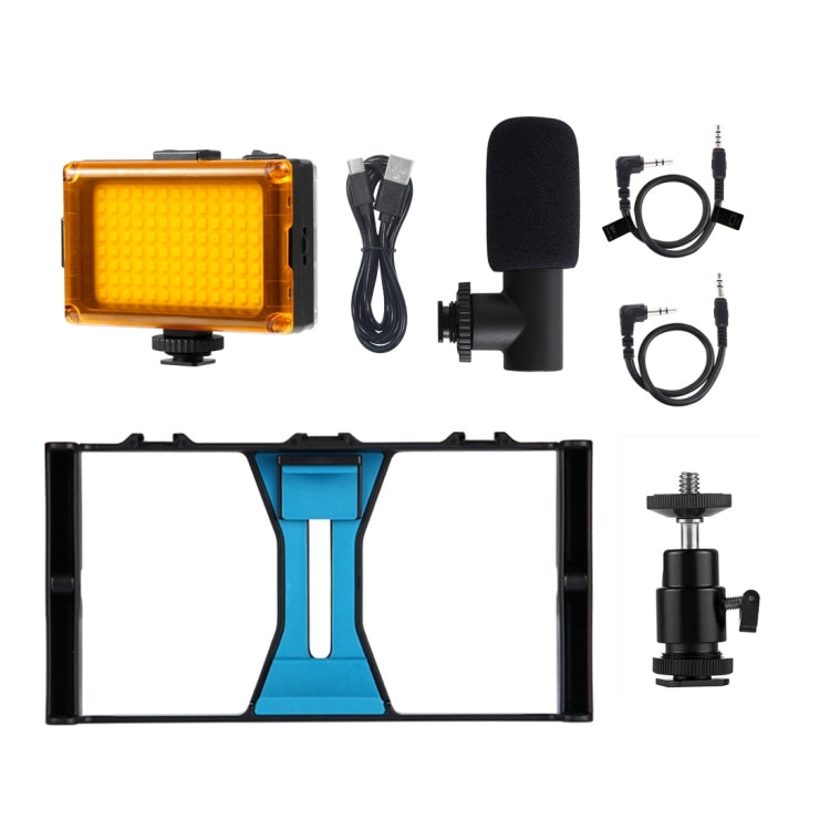 PULUZ 3-in-1 Vlogging Live Broadcast LED Selfie Licht Smartphone Video Rig Kits mit Mikrofon + Blitzschuh-Stativkopf für iPhone, Galaxy, Huawei, Xiaomi, HTC, LG, Google und andere Smartphones, 3-in-1, 3-in-1 (Rot), 3-in-1 (US)