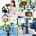 PULUZ 3-in-1 Vlogging Live Broadcast LED Selfie Licht Smartphone Video Rig Kits mit Mikrofon + Blitzschuh-Stativkopf für iPhone, Galaxy, Huawei, Xiaomi, HTC, LG, Google und andere Smartphones, 3-in-1, 3-in-1 (Rot), 3-in-1 (US)