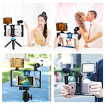 PULUZ 4-in-1 Vlogging Live Broadcast LED Selfie Licht Smartphone Video Rig Kits mit Mikrofon + Stativhalterung + Blitzschuh-Stativkopf für iPhone, Galaxy, Huawei, Xiaomi, HTC, LG, Google und andere Smartphones, 4-in-1 (Blau), 4 in 1, 4-in-1 (US)