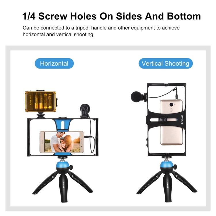 PULUZ 4-in-1 Vlogging Live Broadcast LED Selfie Licht Smartphone Video Rig Kits mit Mikrofon + Stativhalterung + Blitzschuh-Stativkopf für iPhone, Galaxy, Huawei, Xiaomi, HTC, LG, Google und andere Smartphones, 4-in-1 (Blau), 4 in 1, 4-in-1 (US)