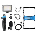 PULUZ 4-in-1 Vlogging Live Broadcast LED Selfie Licht Smartphone Video Rig Kits mit Mikrofon + Stativhalterung + Blitzschuh-Stativkopf für iPhone, Galaxy, Huawei, Xiaomi, HTC, LG, Google und andere Smartphones, 4-in-1 (Blau), 4 in 1, 4-in-1 (US)