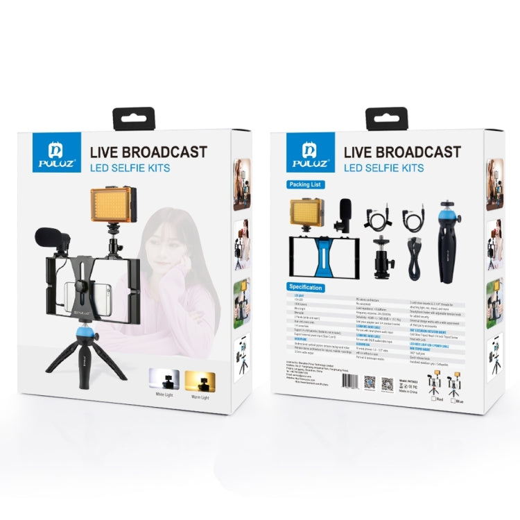 PULUZ 4-in-1 Vlogging Live Broadcast LED Selfie Licht Smartphone Video Rig Kits mit Mikrofon + Stativhalterung + Blitzschuh-Stativkopf für iPhone, Galaxy, Huawei, Xiaomi, HTC, LG, Google und andere Smartphones, 4-in-1 (Blau), 4 in 1, 4-in-1 (US)