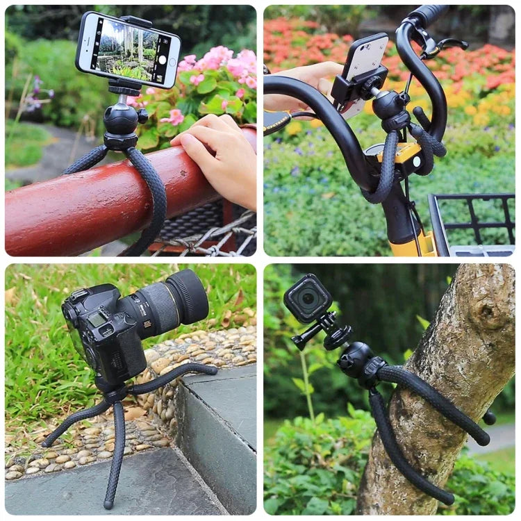 PULUZ Mini-Oktopus-Stativhalterung mit Kugelkopf, Handyklemme, Stativadapter und langer Schraube für Spiegelreflexkameras, GoPro und Smartphones. Größe: 25 cm x 4,5 cm.