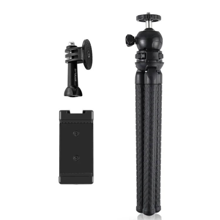 PULUZ Mini-Oktopus-Stativhalterung mit Kugelkopf, Handyklemme, Stativadapter und langer Schraube für Spiegelreflexkameras, GoPro und Smartphones. Größe: 30 cm x 5 cm, 30 cm Stativ + Handyklemme