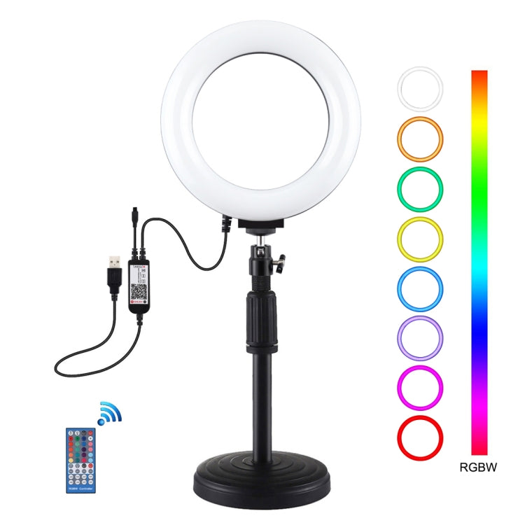 PULUZ 6,2 Zoll 16 cm RGBW Licht + Runde Basis Desktop-Halter USB Dimmbares LED-Ring Vlogging Fotografie Video Licht mit Kalt-Schuh Stativ Kugelkopf & Fernbedienung, Desktop-Halterung + 6,2 Zoll RGBW / Fernbedienung
