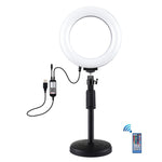 PULUZ 6,2 Zoll 16 cm RGBW Licht + Runde Basis Desktop-Halter USB Dimmbares LED-Ring Vlogging Fotografie Video Licht mit Kalt-Schuh Stativ Kugelkopf & Fernbedienung, Desktop-Halterung + 6,2 Zoll RGBW / Fernbedienung