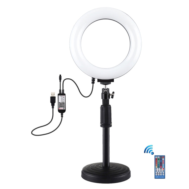 PULUZ 6,2 Zoll 16 cm RGBW Licht + Runde Basis Desktop-Halter USB Dimmbares LED-Ring Vlogging Fotografie Video Licht mit Kalt-Schuh Stativ Kugelkopf & Fernbedienung, Desktop-Halterung + 6,2 Zoll RGBW / Fernbedienung