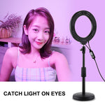 PULUZ 6,2 Zoll 16 cm RGBW Licht + Runde Basis Desktop-Halter USB Dimmbares LED-Ring Vlogging Fotografie Video Licht mit Kalt-Schuh Stativ Kugelkopf & Fernbedienung, Desktop-Halterung + 6,2 Zoll RGBW / Fernbedienung