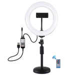 PULUZ 7,9 Zoll 20cm RGBW Licht + Runde Basis Desktop-Halterung Dimmbares LED Dual Farbtemperatur LED Gebogenes Licht-Ring Vlogging Selfie Fotografie Video Licht mit Telefonhalterung, 7,9 Zoll + Runde Halterung