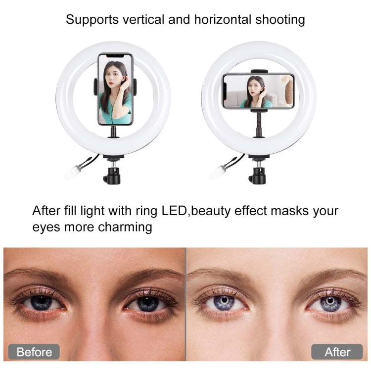 PULUZ 7,9 Zoll 20cm RGBW Licht + Runde Basis Desktop-Halterung Dimmbares LED Dual Farbtemperatur LED Gebogenes Licht-Ring Vlogging Selfie Fotografie Video Licht mit Telefonhalterung, 7,9 Zoll + Runde Halterung