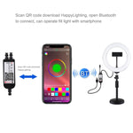 PULUZ 7,9 Zoll 20cm RGBW Licht + Runde Basis Desktop-Halterung Dimmbares LED Dual Farbtemperatur LED Gebogenes Licht-Ring Vlogging Selfie Fotografie Video Licht mit Telefonhalterung, 7,9 Zoll + Runde Halterung