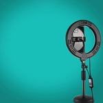 PULUZ 7,9 Zoll 20cm RGBW Licht + Runde Basis Desktop-Halterung Dimmbares LED Dual Farbtemperatur LED Gebogenes Licht-Ring Vlogging Selfie Fotografie Video Licht mit Telefonhalterung, 7,9 Zoll + Runde Halterung