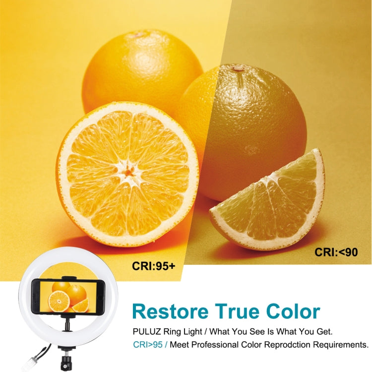 PULUZ 7,9 Zoll 20cm RGBW Licht + Runde Basis Desktop-Halterung Dimmbares LED Dual Farbtemperatur LED Gebogenes Licht-Ring Vlogging Selfie Fotografie Video Licht mit Telefonhalterung, 7,9 Zoll + Runde Halterung