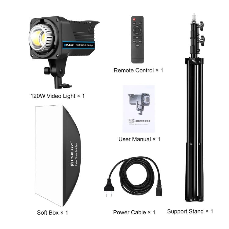 PULUZ 120W Fotostudio Blitzlicht-Kit mit Softbox Reflektor & Stativ, Rechteck 120W 2700K-6500K Lichtkit EU-Stecker, Rechteck 120W 2700K-6500K Lichtkit UK-Stecker, Rechteck 120W 2700K-6500K Lichtkit US-Stecker