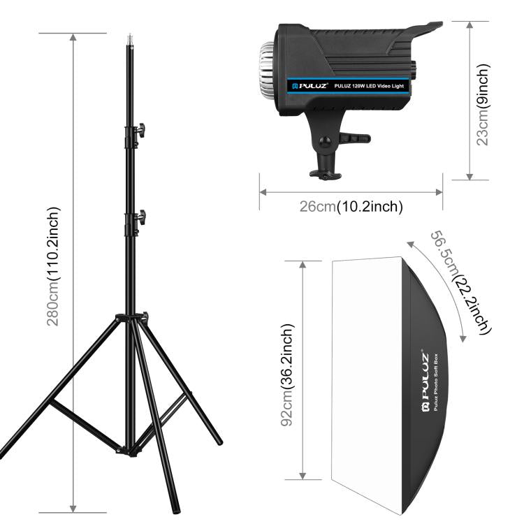 PULUZ 120W Fotostudio Blitzlicht-Kit mit Softbox Reflektor & Stativ, Rechteck 120W 2700K-6500K Lichtkit EU-Stecker, Rechteck 120W 2700K-6500K Lichtkit UK-Stecker, Rechteck 120W 2700K-6500K Lichtkit US-Stecker