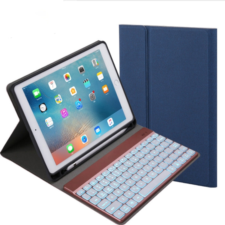 508A Abnehmbares Bluetooth-Tastatur + Horizontal klappbare Leder-Tablet-Hülle mit Halter & Bunte Hintergrundbeleuchtung für iPad Pro 9,7 Zoll, iPad Air, iPad Air 2, iPad 9,7 Zoll (2017), iPad 9,7 Zoll (2018), 508A Blau, 508A Champagner Gold