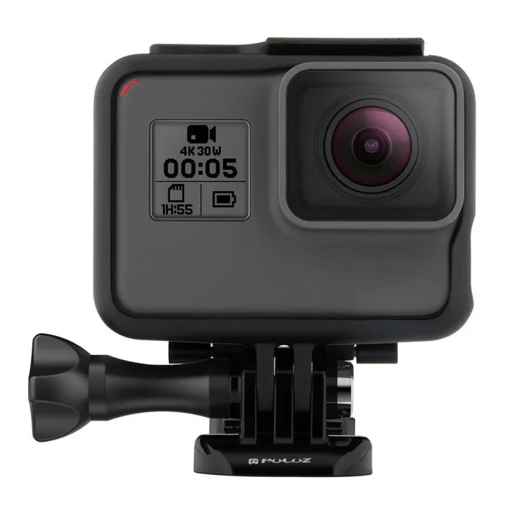 PULUZ ABS-Kunststoffgehäuse mit Rahmenhalterung, Schutzhülle, Sockel und langer Schraube für GoPro HERO (2018) /7 Schwarz /6 /5, für GoPro HERO6 /5