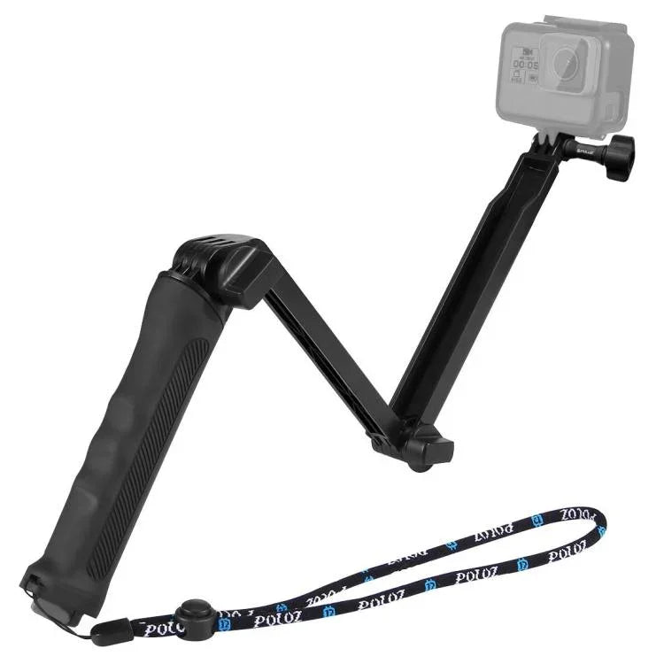 PULUZ 3-Wege-Griff Faltbares Stativ Selfie-Stick-Verlängerungs-Monopod für GoPro, Insta360 ONE R, DJI Osmo Action und andere Action-Kameras, Länge: 20-58 cm