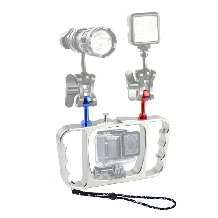PULUZ Doppel-Handlichtarm aus CNC-gefrästem Aluminium mit Trageschlaufe für GoPro, Insta360, DJI und andere Action-Kameras, Lichtarmhalterung/S