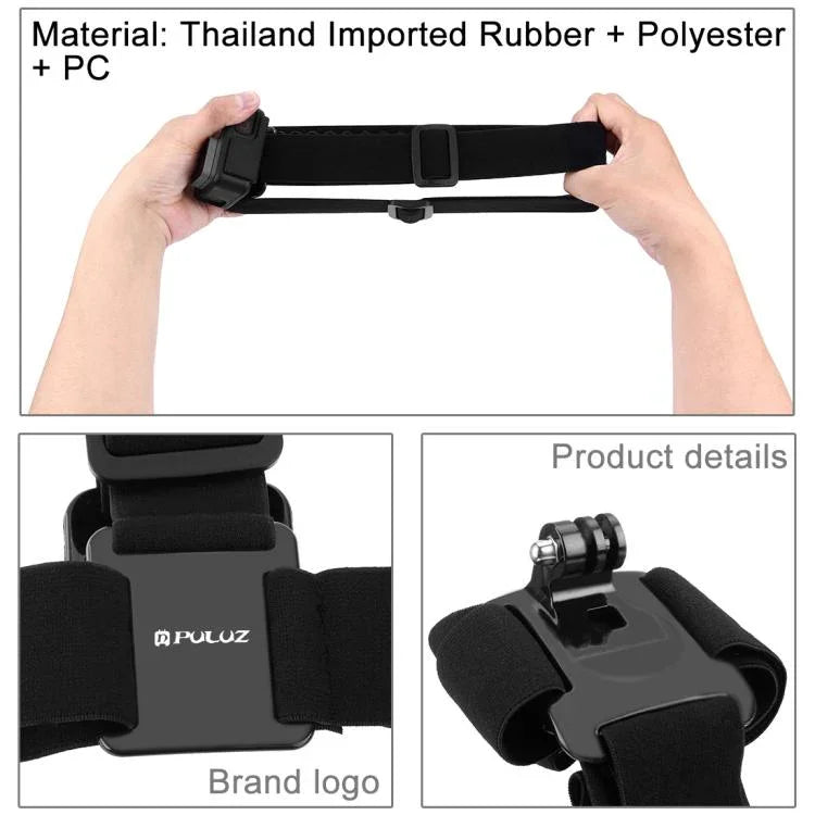 PULUZ Elastisches Befestigungsband, verstellbares Kopfband für GoPro, Insta360 ONE R, DJI Osmo Action und andere Action-Kameras, Kopfband