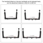 PULUZ Adjustable Diving Dual Hand-held CNC Aluminum Lamp Arm Holder for GoPro, Insta360, DJI and Other Action Cameras, Dual Hand-held Arm Holder