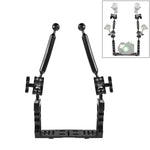 PULUZ Aluminium-Tablettstabilisator mit Doppelgriff, 2 x Doppelkugel-Klemme aus Aluminiumlegierung und 2 x 7-Zoll-Schwimmarm für Unterwasserkameragehäuse, 2 x Doppelkugel (Schwarz)