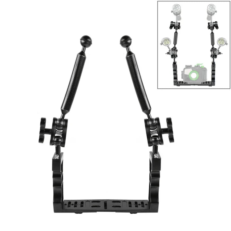 PULUZ Aluminium-Tablettstabilisator mit Doppelgriff, 2 x Doppelkugel-Klemme aus Aluminiumlegierung und 2 x 7-Zoll-Schwimmarm für Unterwasserkameragehäuse, 2 x Doppelkugel (Schwarz)