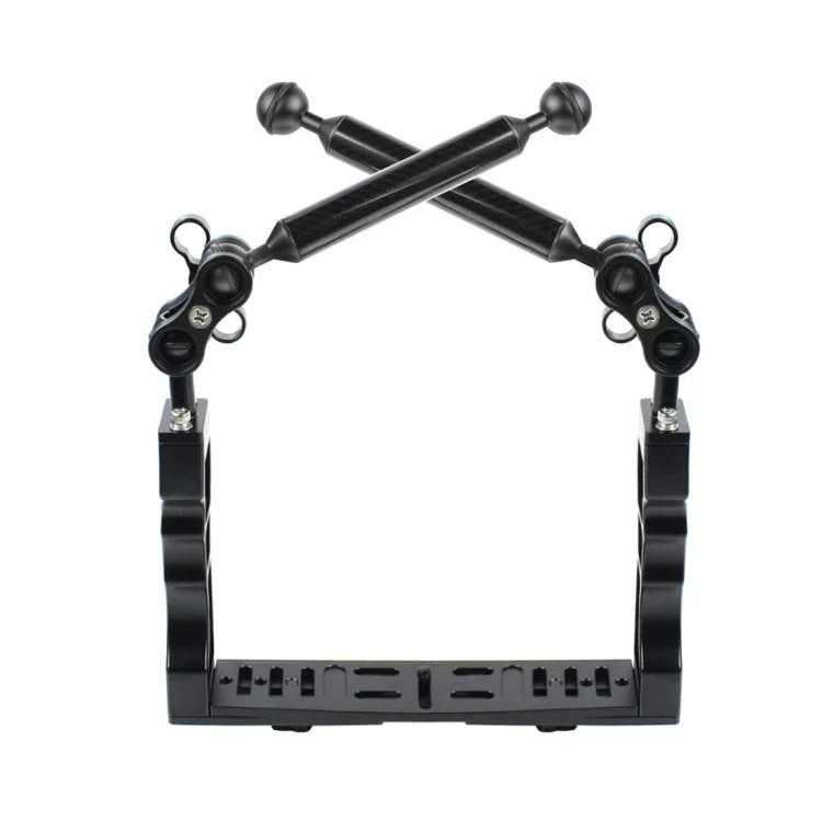 PULUZ Aluminium-Tablettstabilisator mit Doppelgriff, 2 x Doppelkugel-Klemme aus Aluminiumlegierung und 2 x 7-Zoll-Schwimmarm für Unterwasserkameragehäuse, 2 x Doppelkugel (Schwarz)