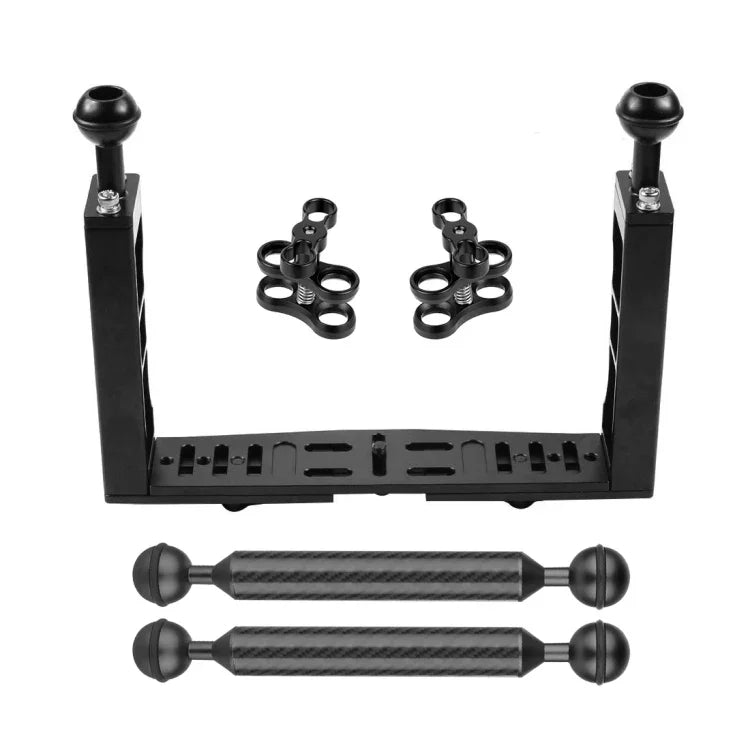 PULUZ Aluminium-Tablettstabilisator mit Doppelgriff, 2 x Doppelkugel-Klemme aus Aluminiumlegierung und 2 x 7-Zoll-Schwimmarm für Unterwasserkameragehäuse, 2 x Doppelkugel (Schwarz)
