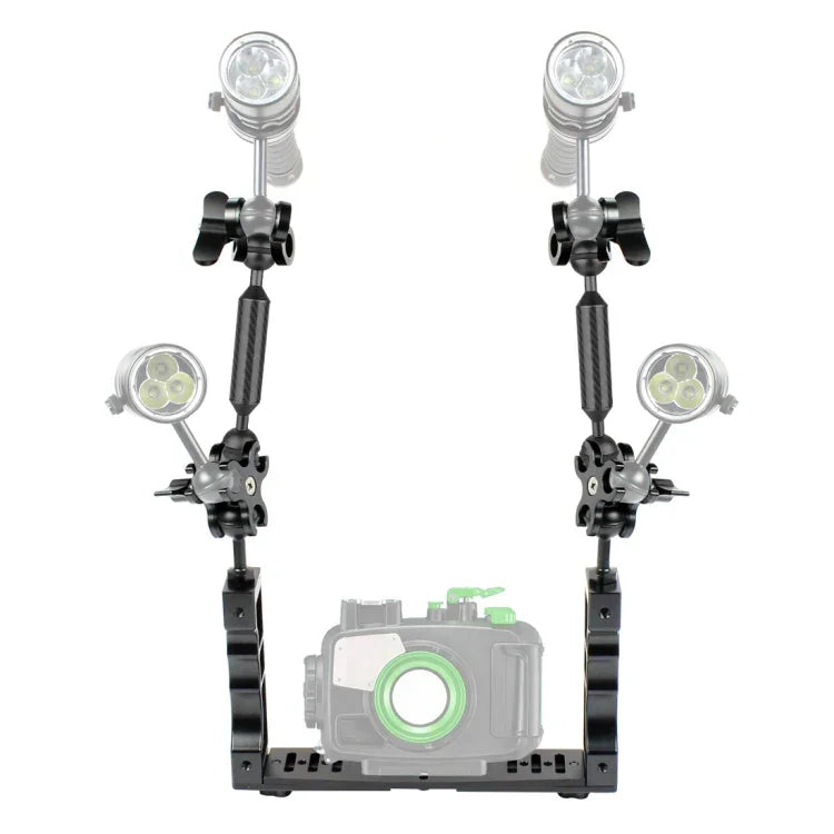 PULUZ Aluminium-Tablettstabilisator mit Doppelgriff, 2 x Doppelkugel-Klemme aus Aluminiumlegierung und 2 x 7-Zoll-Schwimmarm für Unterwasserkameragehäuse, 2 x Doppelkugel (Schwarz)