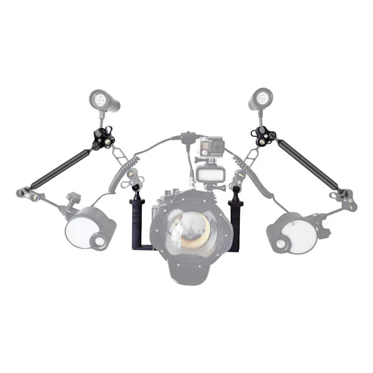 PULUZ Aluminium-Tablettstabilisator mit Doppelgriff, 2 x Doppelkugel-Klemme aus Aluminiumlegierung und 2 x 7-Zoll-Schwimmarm für Unterwasserkameragehäuse, 2 x Doppelkugel (Schwarz)