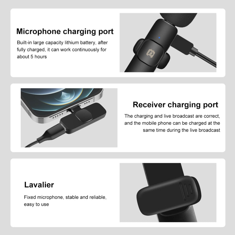 Wireless Lavalier Noise Reduction Reverb Microphone for 8-Pin Device, Support Phone Charging, 8 Pin Wireless Microphone