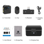 PULUZ Magnetisches Lavalier Wireless Mikrofon mit Ladekoffer, 8-Pin RX-Empfänger und 2 TX-Mikrofone, 8-Pin 2 TX + 1 RX, mit Ladekoffer
